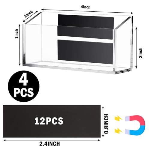 Colingmill 4 Pcs Magnetic Business Card Holder Wall Acrylic Clear Business Cards Display Stand Square Vertical Organizer Fridge Door Desktop for Home
