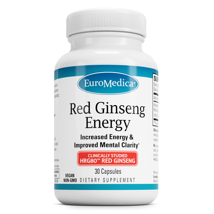 EuroMedica Red Ginseng Energy - Supplement to Support Healthy Energy & Focus - Herbal Supplement with Korean Red Ginseng Root Powder - Vegan Tablets