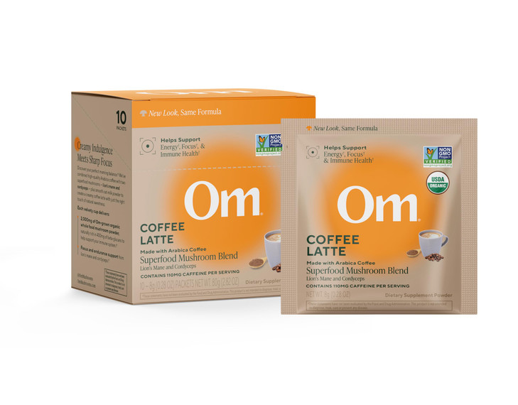 OM MUSHROOM SUPERFOOD Coffee Latte Blend  Functional Mushroom Powder with Lions Mane, Cordyceps, Reishi & Chaga  Energy, Focus & Mental Clarity Su