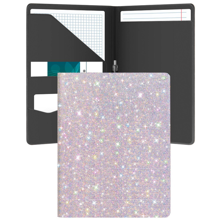 Feifeiya Bling Padfolio Rhinestone Leather Portfolio for Women Diamond Organizer Binder Interview Resume Folder Legal Document with Business Card Hol
