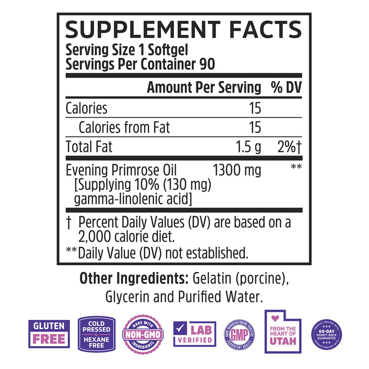 Zhou Nutrition Evening Primrose Oil Capsules- Supports Hormone Balance for Women, PMS & Menopause Support, Cold Pressed & Hexane Free - 1400mg 10% Gl