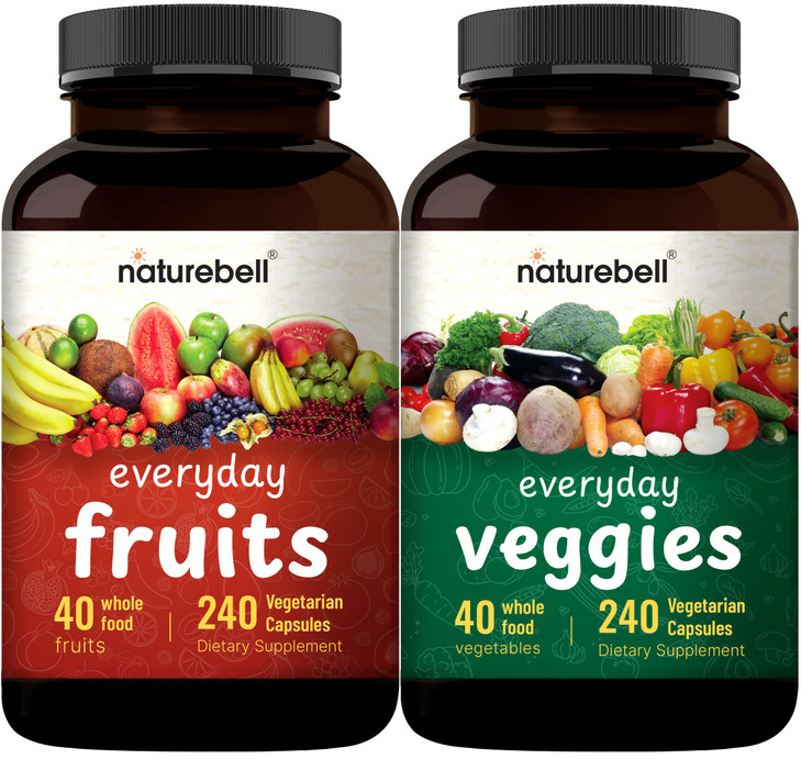 Fruit and Veggies Supplement  480 Total Vegetarian Capsules | Balance of Natural 40 Whole Fruits & Veggies Blend | Fresh Superfood Formula with Vita