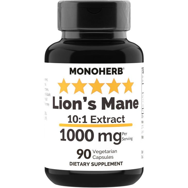 MONOHERB Lions Mane Mushroom Extract 1000 mg - 90 Vegetarian Capsules