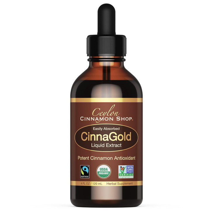 Ceylon Cinnamon Shop CinnaGold Organic Ceylon Cinnamon (100% Certified) Supplement, High-Potency Liquid Extract, 4 oz.  Super Antioxidant
