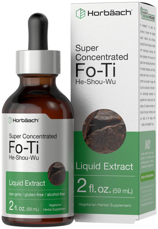 Horbäach FoTi Herb Liquid Root Extract | 2 fl oz | He Shou Wu | Super Concentrated | Vegetarian | Alcohol Free | Non-GMO, Gluten Free