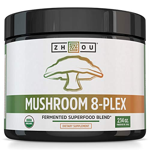 ZHOU Mushroom 8-Plex - Mushroom Supplement, Powder Blend, Coffee Alternative for Adults, Nootropic Complex for Health with Chaga, Lions Mane, Reishi