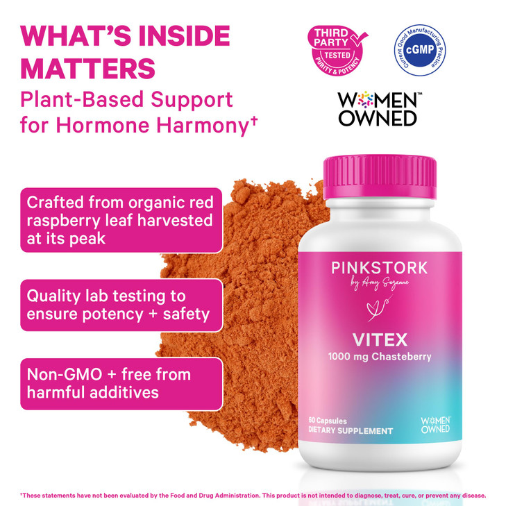 Pink Stork Organic Vitex  1000 mg Chaste Tree Berry  Plant-Based Support for Perimenopause & Hormonal Harmony  Helps Maintain Cycle Regularity & H