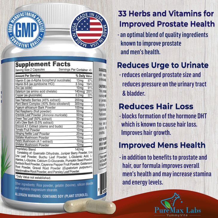 Prostate Support Formula for Men - Saw Palmetto, Plant Sterol, 33 Herbs, Bladder Control Pills to Reduce Frequent Urination & DHT Blocker to Prevent