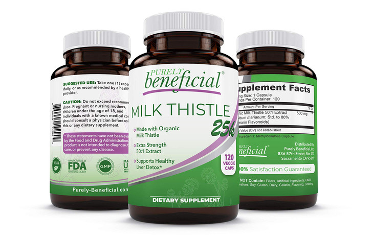 PURELY beneficial Organic Milk Thistle Capsules, 50:1 Milk Thistle Extract, Silybum Marianum 25000 mg Strength, Liver Cleanse & Antioxidant Support,
