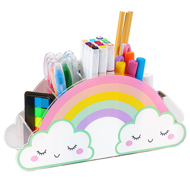 MeCids Pencil Holder for Desk, Acrylic Pen Holder Rainbow Supply Caddy for Home Classroom Homeschool Office Desktop Storage Art Stationery Supplies O