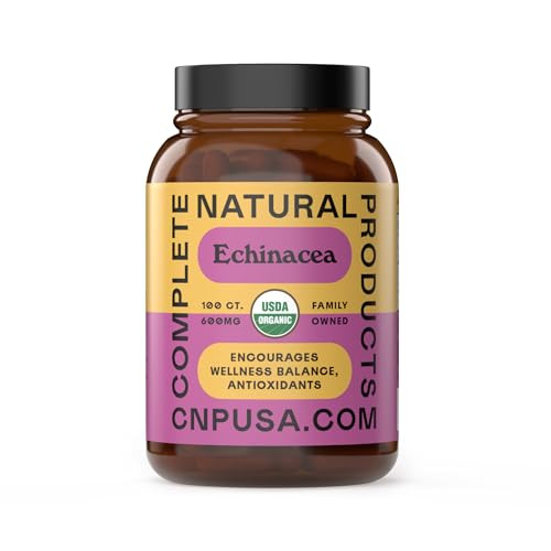 Complete Natural Products Organic Echinacea Capsules 600mg, 100ct | Plant-Based, Immune System & Seasonal Health Support | Pure Herb, Non-GMO, Vegan