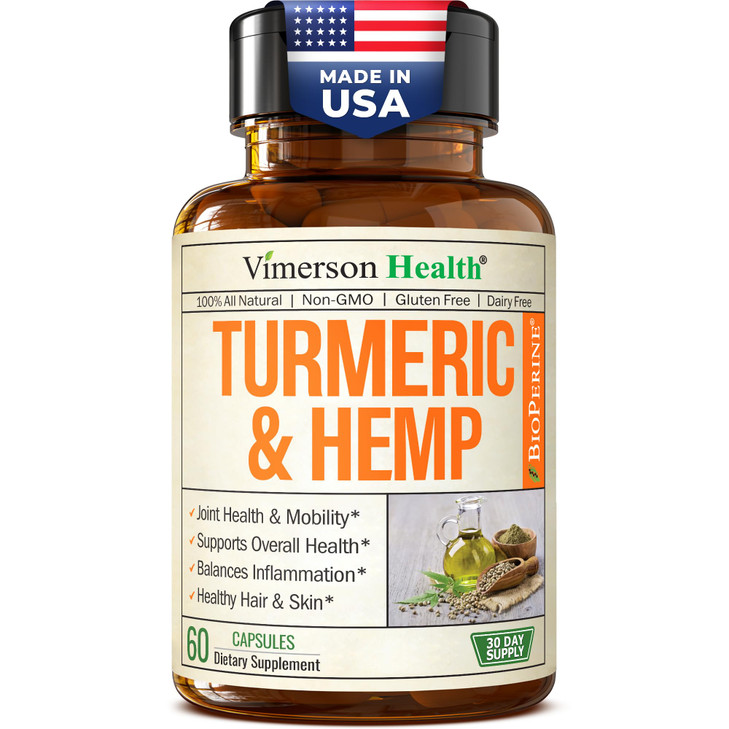 Turmeric Curcumin Supplement with Hemp Seeds & Lemon Balm Extract  Joint Health & Mobility  with Black Pepper for Absorption  Natural Joint Supple