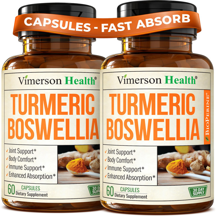 Turmeric Supplement w/Boswellia Serrata  Daily Support for Joint Health & Comfort  Organic Turmeric Curcumin Powder, Bioperine for Enhanced Absorpt
