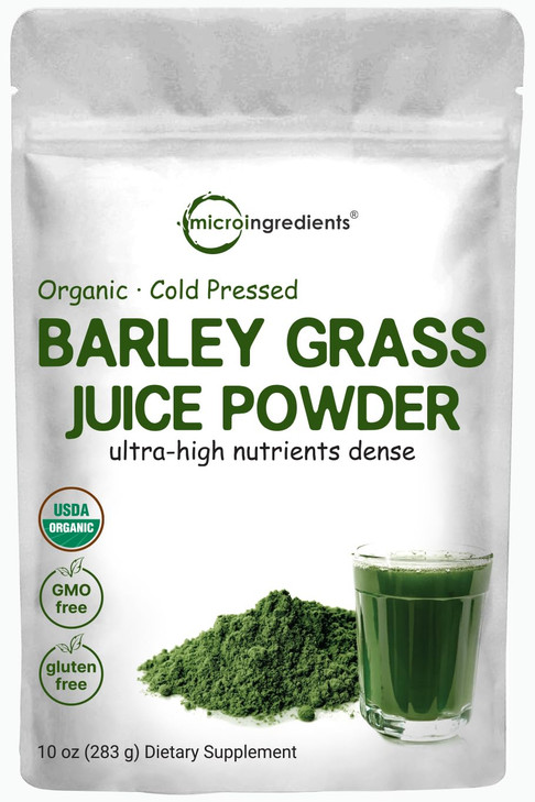 Micro Ingredients Organic Barley Grass Juice Powder, 10 Ounce, Cold Pressed, US Grown, Immune Vitamin, Fibers, Minerals, Antioxidants and Protein, Ve