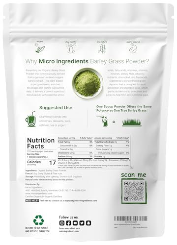 Organic Barley Grass Powder, 16 Ounces | US Grown | Rich in Vitamins, Minerals, Fibers, & Antioxidants | Superfood Greens Mix for Immune Health and D