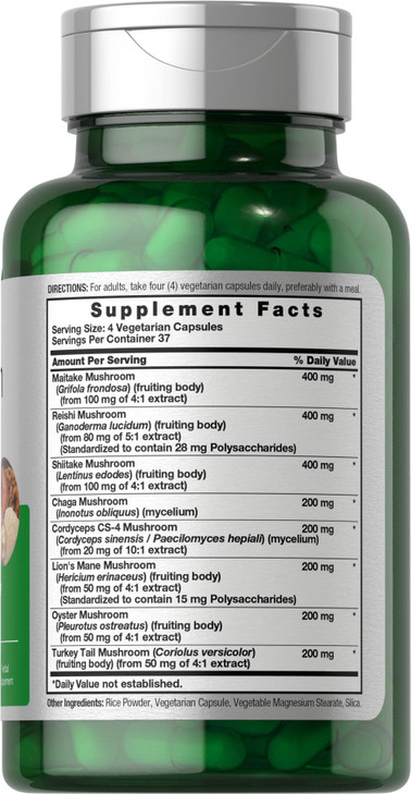 Horbäach Mushroom Complex Capsules | 150 Count | Non-GMO & Gluten Free Supplement | Reishi, Chaga, Lions Mane, Cordyceps, Maitake, Shiitake, Oyster a