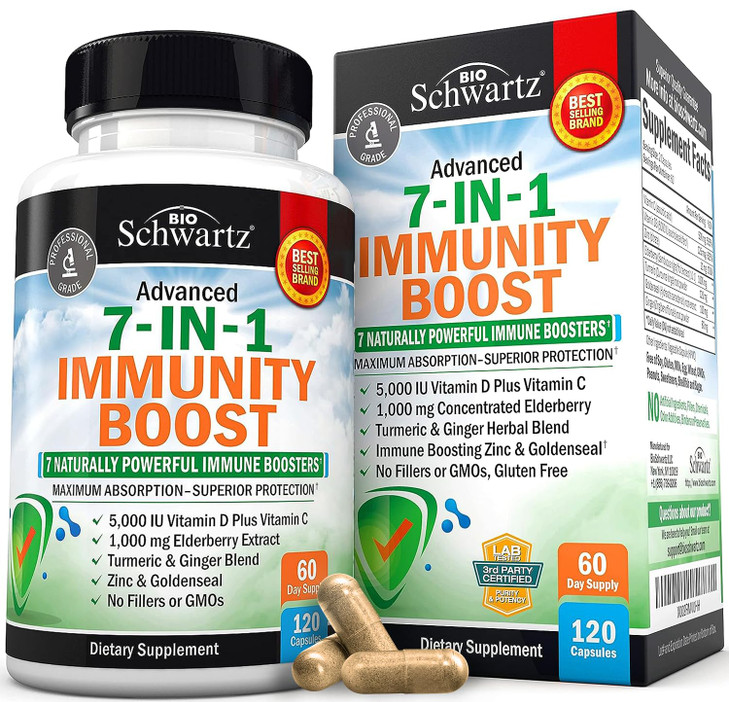 Immune Support Supplement with Zinc Vitamin C Vitamin D 5000 IU Elderberry Ginger D3 Goldenseal - Dr Approved Immunity Vitamins for Adults Women and