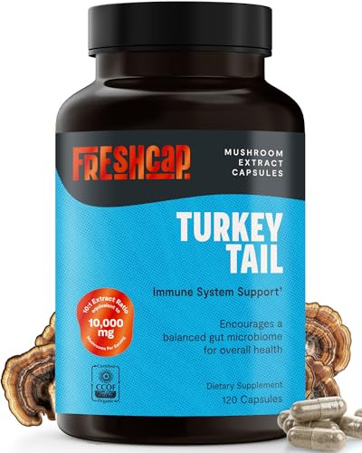 FreshCap Mushrooms Turkey Tail Mushroom Supplement 10,000mg  Organic, Turkey Tail Extract for Immune Support Supplement, Mushroom Supplement Capsule