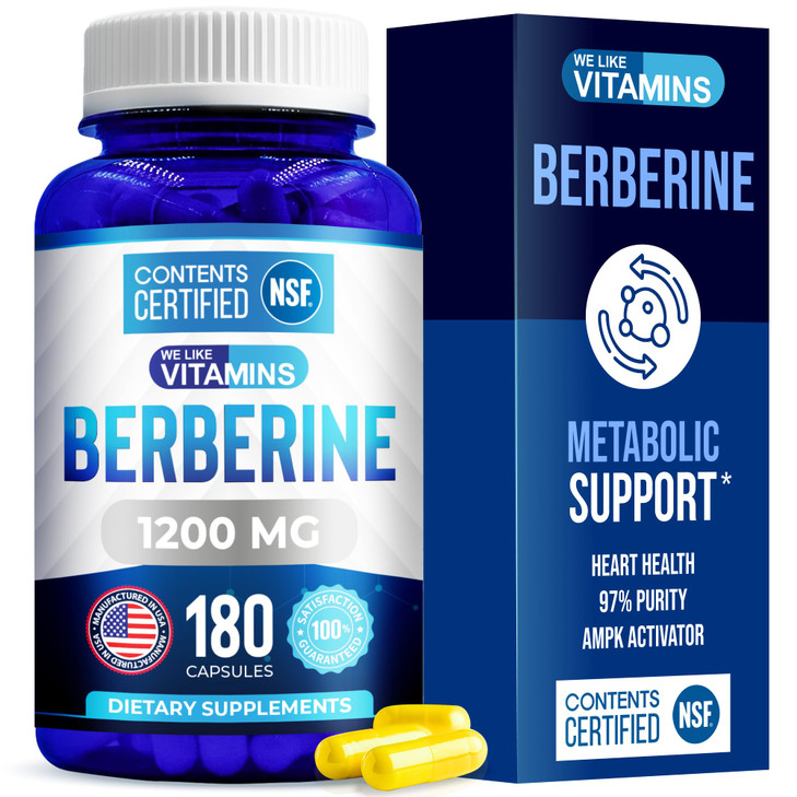 NSF Certified Berberine Supplement, Berberine HCL 1200 mg per Serving, 180 Vegetarian Capsules (90 Servings), Gluten Free, Non-GMO by WeLikeVitamins