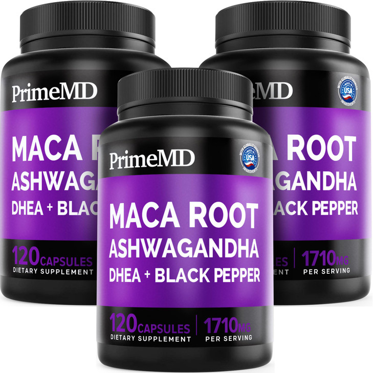 6-in-1 Organic Maca Root Ashwagandha Capsules 1710mg with DHEA and Black Pepper Fruit Extract for Women and Men - Black Maca Supplement for Stamina,