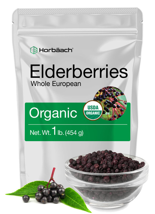Horbäach Elderberries Dried Organic | 1 lb Bulk Bag | Whole European | Non-GMO, Gluten Free | Sambucus Nigra