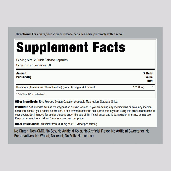 Piping Rock Rosemary Leaves | 180 Capsules | Herb Leaf Extract Supplement | Non-GMO, Gluten Free