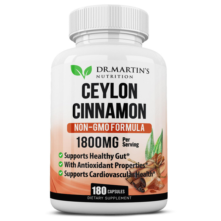 1800mg Organic Ceylon Cinnamon Capsules | 180 Count | Supports Joints, Healthy Inflammatory Responses, Antioxidant & Cardiovascular Health | Non-GMO