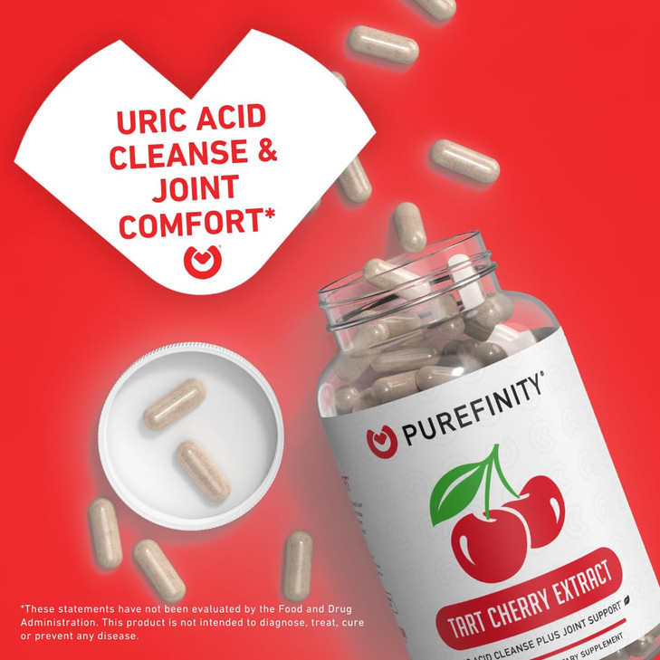 PUREFINITY Tart Cherry Capsules  Uric Acid Flush & Cleanse to Support Joint & Muscle Comfort with 3000 mg Raw Extract, Non-GMO, Gluten Free, Vegan 