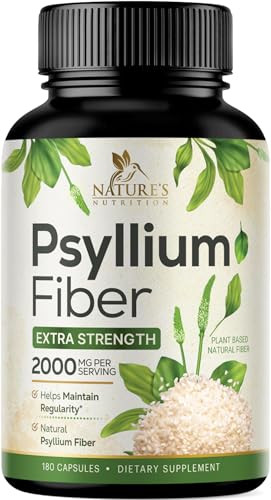 Psyllium Husk Fiber Supplement 2000mg - Extra Strength Psyllium Fiber Powder - Natural Soluble Fiber Pills, Supports Digestion, Colon Health & Regula