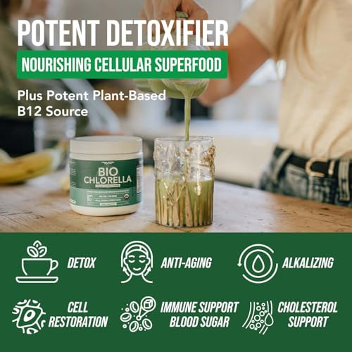 Organic Chlorella Powder  Raw & Sun-Grown  Nutrient-Dense Green Algae with CGF (Chlorella Growth Factor), Supports Overall Well-Being and Vitality