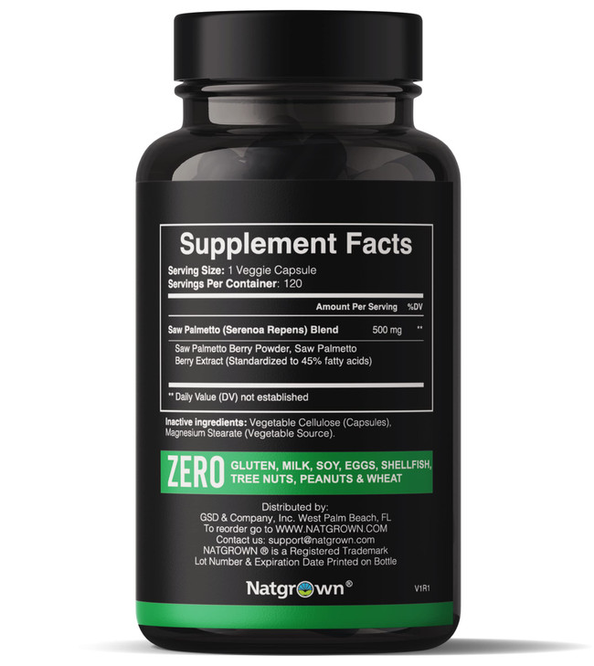 Natgrown Saw Palmetto for Men 500mg  Prostate Health Supplement with DHT Blocker for Hair Loss & Urinary Flow  120 Vegan Capsules  Non-GMO, Gluten