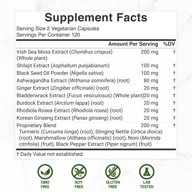 DEAL SUPPLEMENT Irish Sea Moss 7000mg Per Serving, 240 Veggie Capsules  14 Superfood Complex  3000mg Black Seed Oil, 2000mg Ashwagandha, 600mg Ging