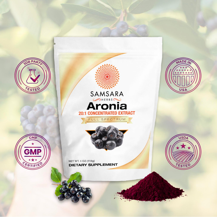 Samsara Herbs Aronia Berry 20:1 Extract Powder (4oz/114g) - Antioxidant, Flavonoids and Polyphenols Supplement - High ORAC - Native American Berry -