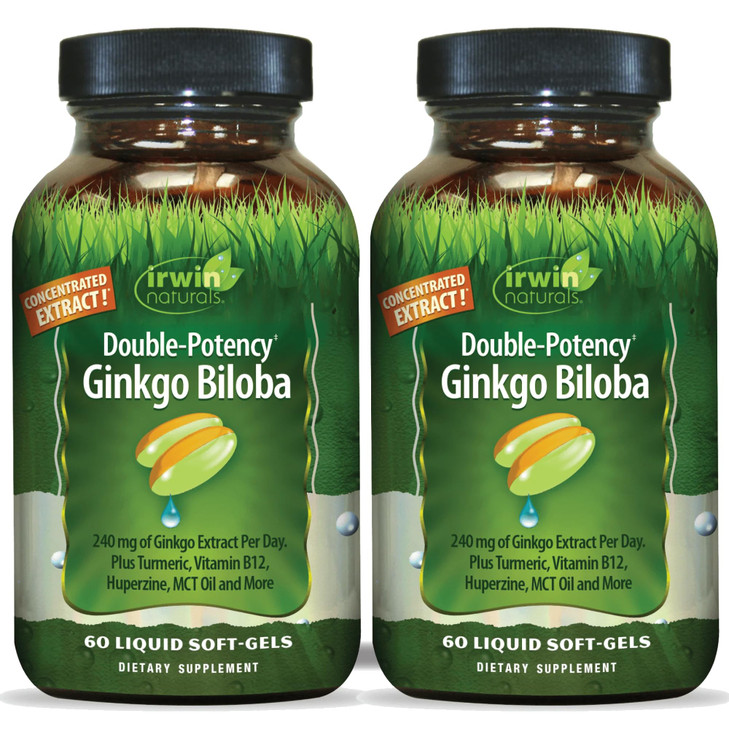 Irwin Naturals Double-Potency Ginkgo Biloba  60 Liquid Soft-Gels  Brain, Focus & Circulation Support - 2 Pack