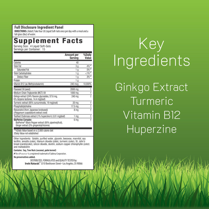 Irwin Naturals Double-Potency Ginkgo Biloba  60 Liquid Soft-Gels  Brain, Focus & Circulation Support - 2 Pack