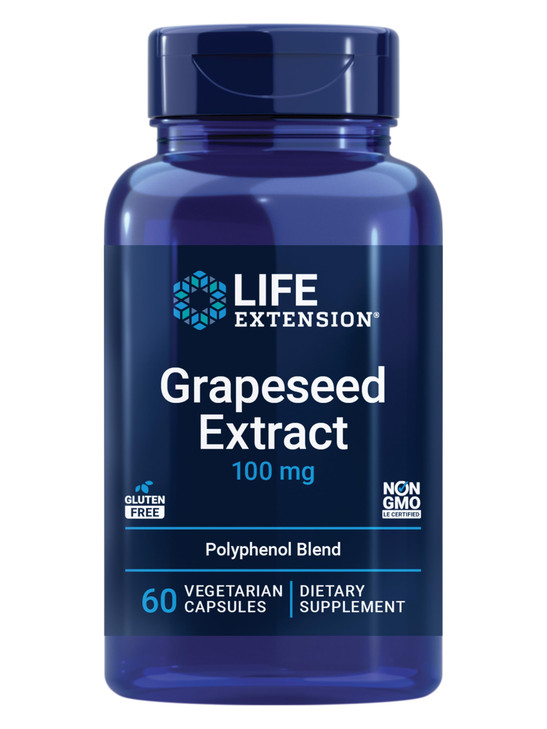 Life Extension Grapeseed Extract, Vitamin C, Calcium, resveratrol, polyphenols, Cardiovascular Health, antioxidant Protection, Gluten-Free, Non-GMO,
