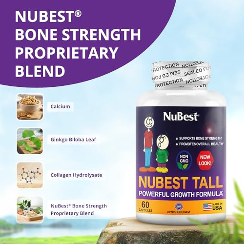 NuBest Tall | Support Bone Strength, Bone Health, Enhanced Immune and Whole Body Wellness with Calcium, Collagen, and Herbs for Ages 5+ & Teens | 60