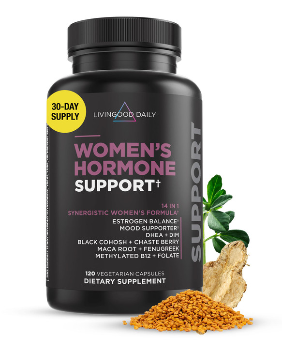 Livingood Daily Womens Hormone Support Supplement, Estrogen Balance with Fenugreek, Black Cohosh, Chasteberry, DIM, Natural PMS & Menopause Support,