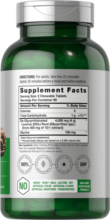 Horbäach DGL Licorice Chewable Tablets | 180 Count | Vegetarian and Non-GMO | Deglycyrrhizinated Licorice Root Extract