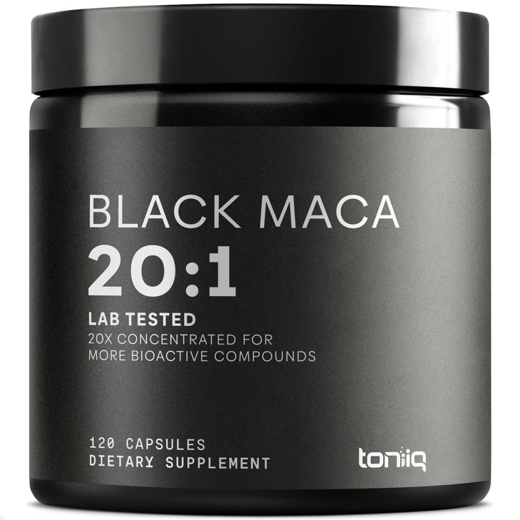 Toniiq Black Maca Root - Ultra High Potency 20:1 Extract - Single Origin, Wildcrafted & Highly Concentrated - Third-Party Lab Tested - 120 Capsules
