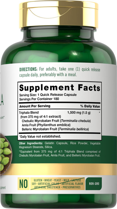 Carlyle Triphala Capsules | 180 Count | Herbal Supplement | Non-GMO and Gluten Free