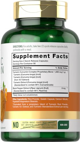 Carlyle Turmeric Curcumin with Black Pepper | 180 Capsules | Turmeric Complex Supplement | Non-GMO, Gluten Free