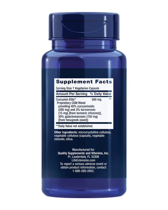 Life Extension Curcumin Elite Turmeric Extract, 500 mg, curcuminoids, turmerones, Fenugreek, Inflammation Health Support, Heart & Immune Support, Gl