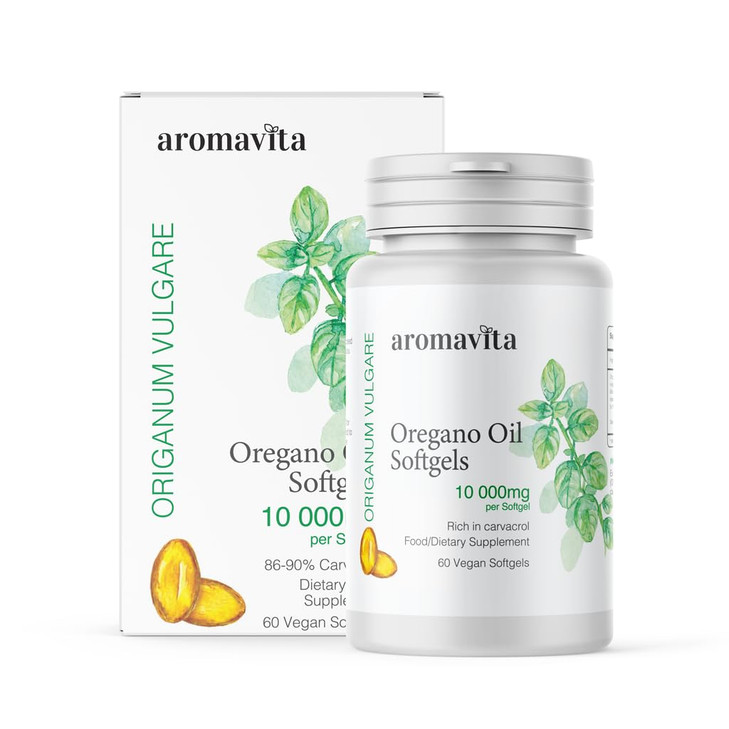 AROMAVITA Oregano Oil Capsules -10 000 mg  Extra Strength 8690% Natural Carvacrol  Possibly The Most Potent Oregano Capsule  Immune Support, Dige