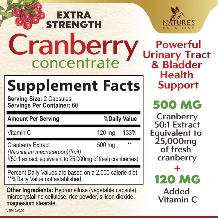 Cranberry Pills Supplement 25,000mg - Fresh Cranberry Equivalent with Vitamin C & E - Urinary Tract Health Support, Sugar Free Formula, Fruit Powder