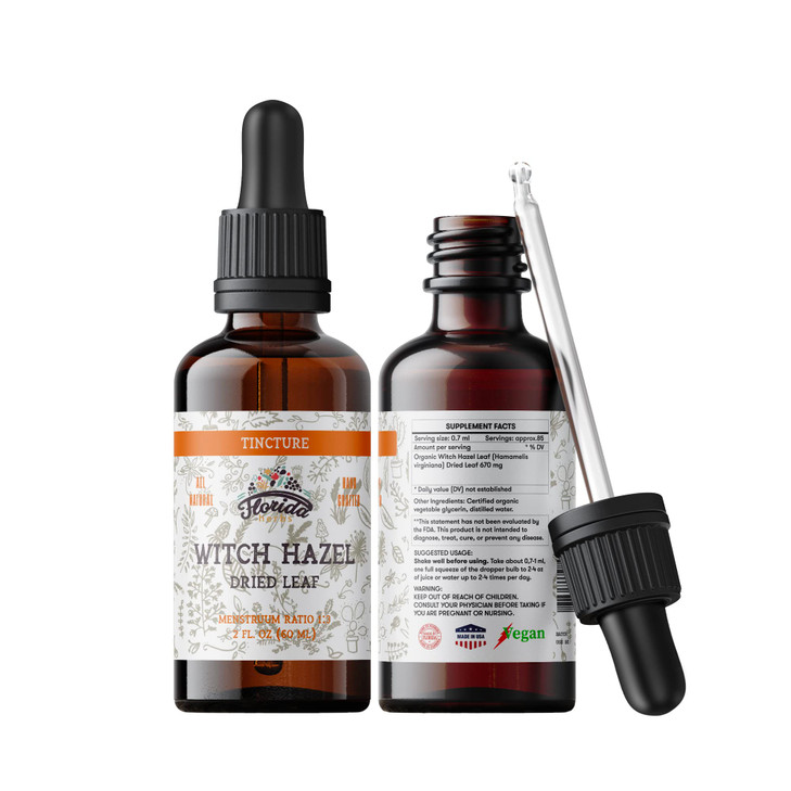 Witch Hazel Leaf Tincture, Witch Hazel Leaf Extract (Hamamelis Virginia) Herbal Supplement, Non-GMO in Cold-Pressed Organic Vegetable Glycerin 2 x 2