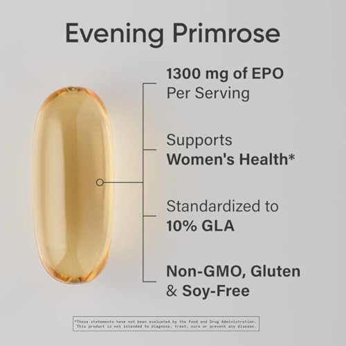 Sports Research Evening Primrose Supplement from Cold Pressed Oil - Softgels for Womens Health & Skin Health - Gluten Free & Non-GMO GLA - High Pote