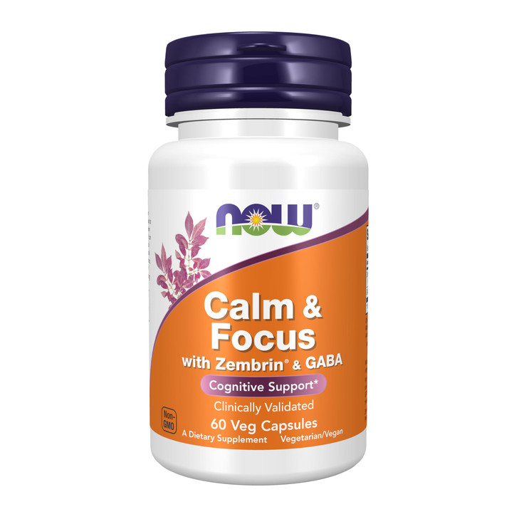 Now Supplements Calm & Focus with Zembrin® & GABA, Cognitive Support*, Clinically Validated, 60 Veg Capsules