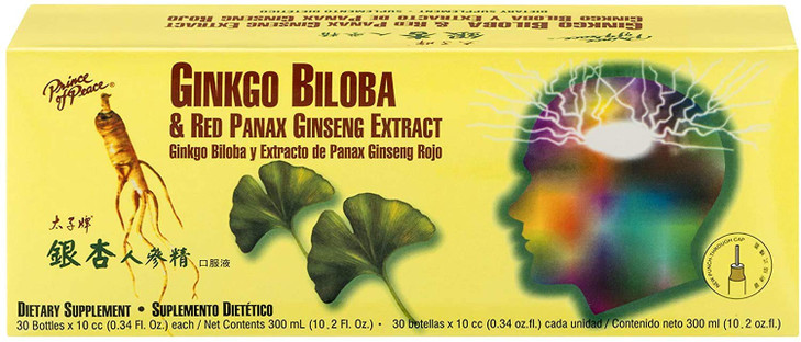 Prince Of Peace Ginkgo Biloba & Red Panax Ginseng Extract, 0.34 fl. oz. Each  Ginkgo Biloba Supplement  Chinese Red Panax Ginseng Extract  Support