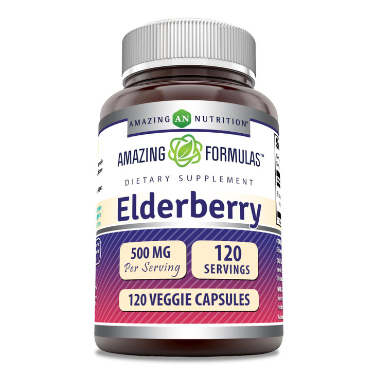 Amazing Formulas Elderberry Supplement | 500 Mg Per Serving | 120 Veggie Capsules | 10:1 Concentrate | Non-GMO | Gluten-Free | Made in USA